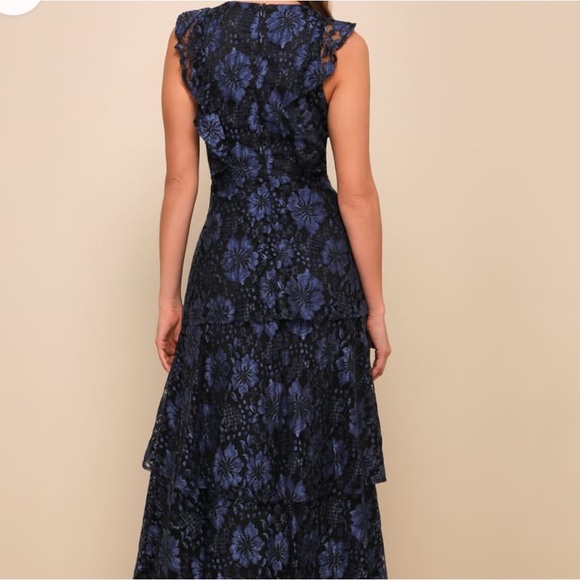 NWT Lulus Navy Blue Floral Molinetto Dress Size Large, Prom Dress, Wedding Guest - Picture 5 of 11